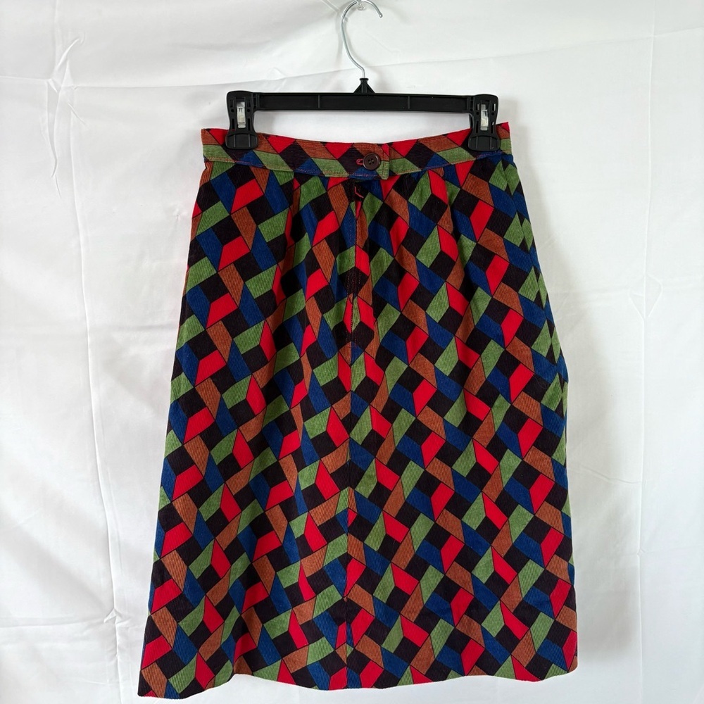 Vintage 70s corduroy geometric midi skirt high waisted handmade size 27 medium - Picture 2 of 4
